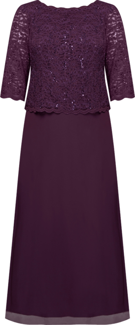 Plus Sequined Scalloped Edge Lace Top Gown