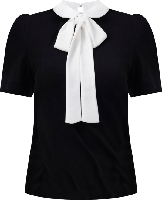 Women's Short Sleeve Collared Bow Neck Knit Top