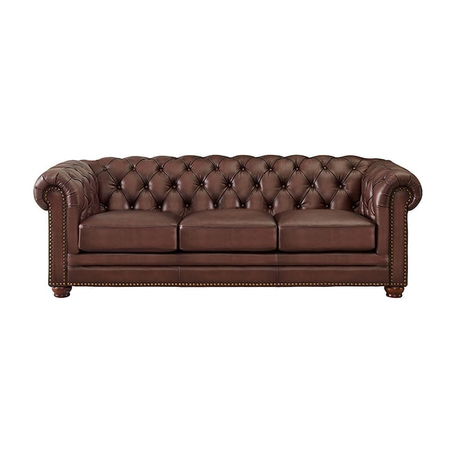 Brown Tufted Rolled Arm Sofa Baci Living Room
