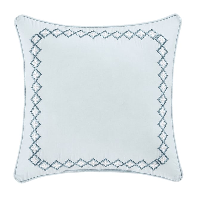 Laura Ashley Bedford Embroidered Blue Cotton Square Throw Pillow