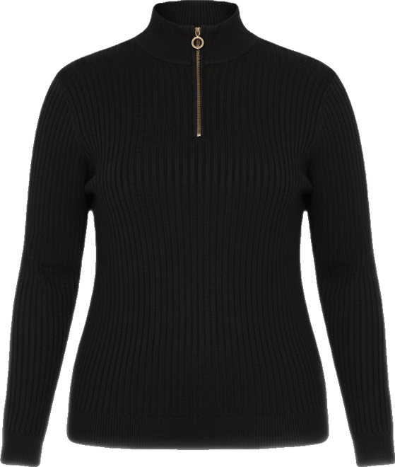 Black Label Plus Size Ribbed Mock Neck Half-Zip Sweater