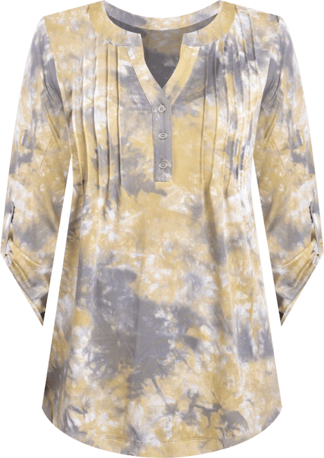 Women's Knit Jacquard 3/4 Sleeve Roll Tab Top