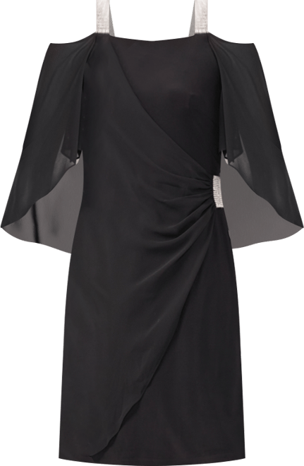 Beaded-Strap Capelet-Back Dress