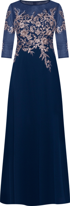 Embroidered 3/4-Sleeve Gown