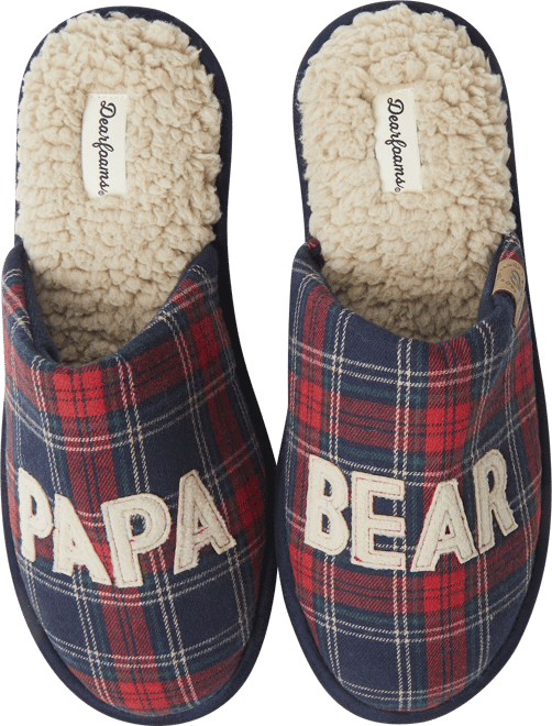 Dearfoams Men's Buffalo Check Papa Bear Family Clog Slip On Slippers 