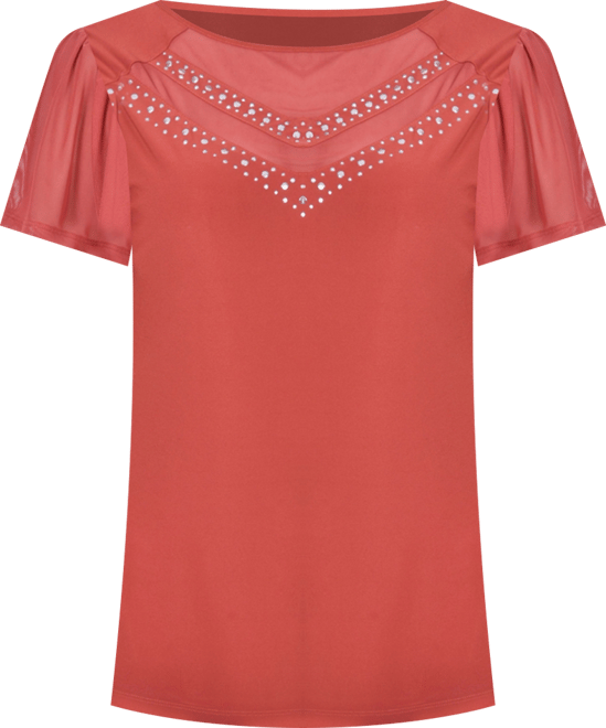 Women's Studded Top with Mesh Details