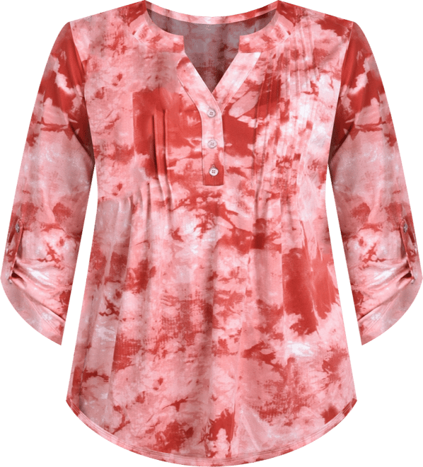 Plus Size Knit 3/4 Sleeve Roll Tab Top