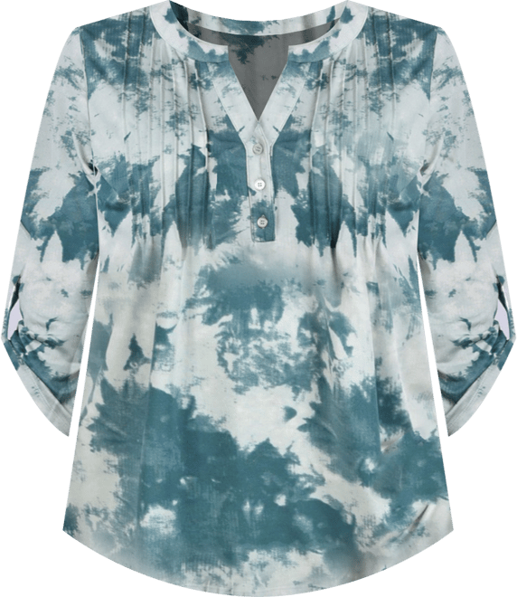 Plus Size Knit 3/4 Sleeve Roll Tab Top