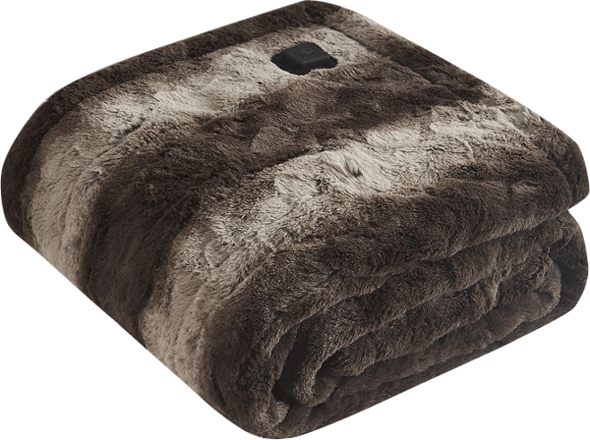 Beautyrest Marselle Faux Fur Electric Heated Throw Wrap with Built-in  Controller