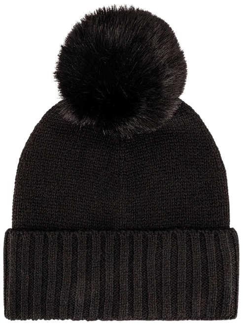 Cashmere Slouchy Cuff Beanie with Faux Fur Pom