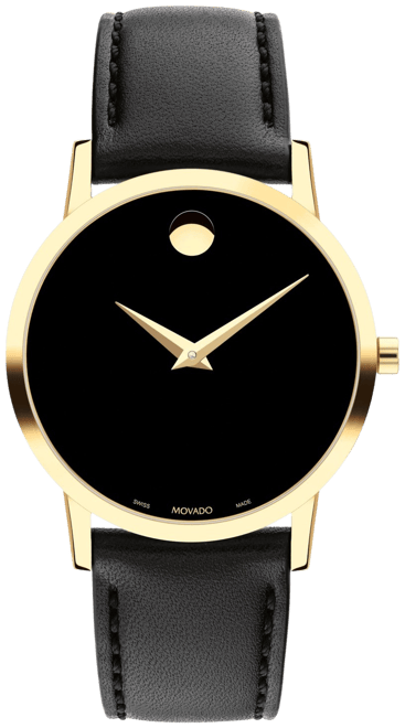 Movado black leather clearance watch