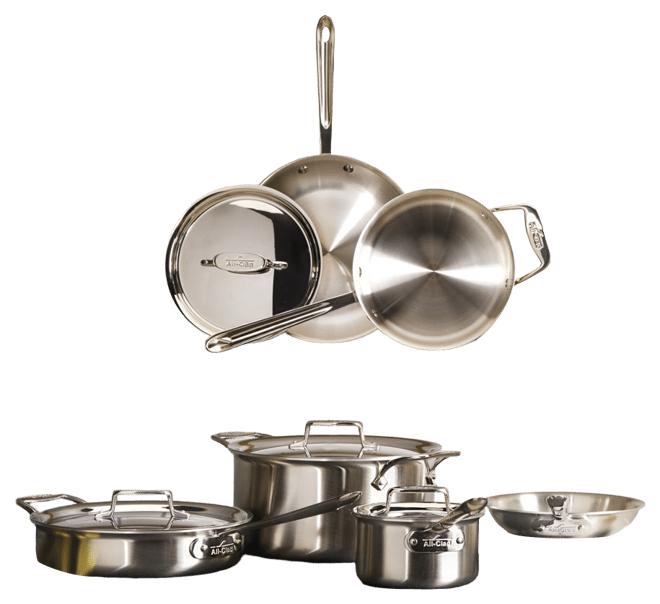 All-Clad D5 5-Ply Brushed Stainless Steel Cookware (Set of 10 Piece)  Induction Oven Broiler Safe 600F Pots and Pans Silver