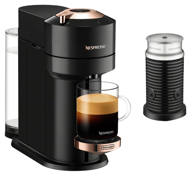 Nespresso Vertuo Next Premium Coffee and Espresso Maker by Delonghi with Aeroccino Milk Frother, Black Rose Gold