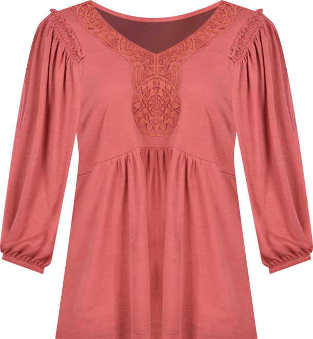 Plus Size 3/4 Sleeve Knit Gauze Top