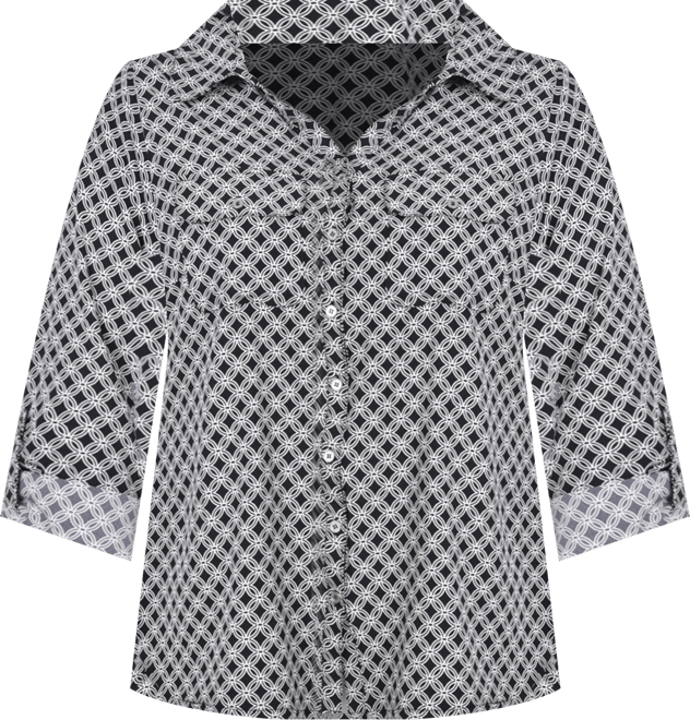 Plus Size 3/4 Sleeve Roll Tab Notch Collar Blouse