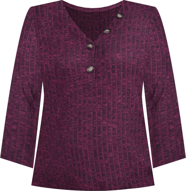 Plus Size Long Sleeve Ribbed Henley