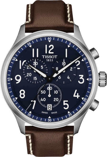 Men's Swiss Chronograph Xl Vintage Brown Leather Strap Watch 45mm