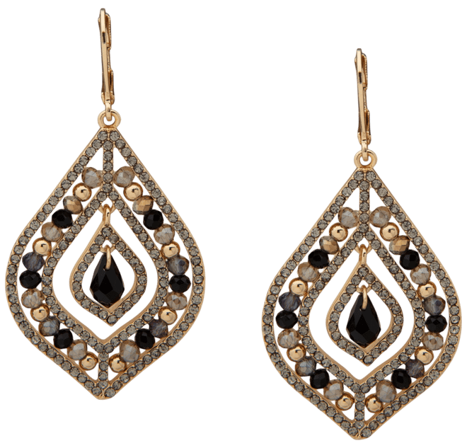 Gold-Tone Beaded Orbital Chandelier Earrings