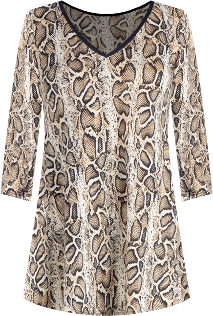 Women's Snake Print Three Quarter Sleeve Tunic Top