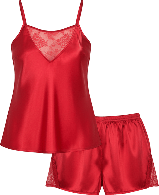 Women's Satin Lace Cami and Shorts Pajama Set, 3-Piece