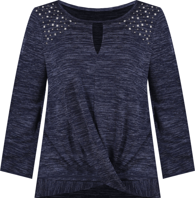 Petite Long Sleeve Knit Keyhole Top