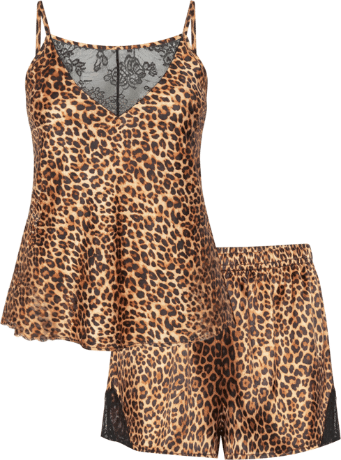 Women's Satin Lace Cami and Shorts Pajama Set, 3-Piece