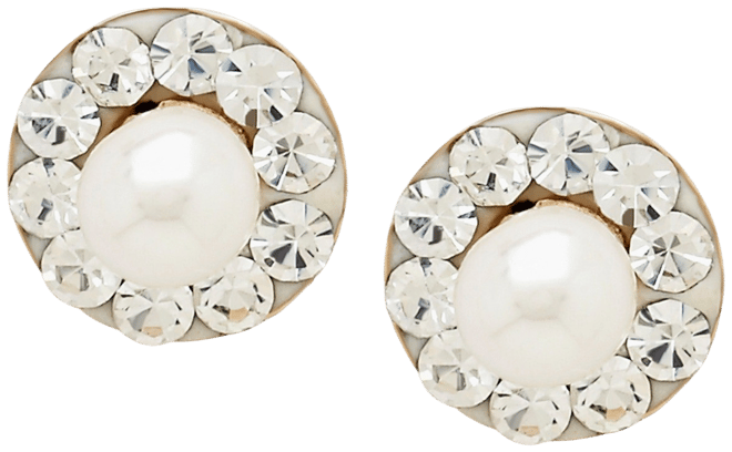 Children's Cultured Freshwater Pearl (3mm) and Crystal Stud Earrings in 14k Gold