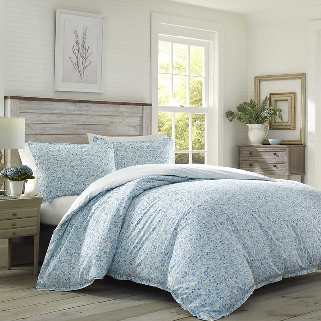 Laura Ashley Jayne Reversible Duvet Cover Set, Color: Wintergreen