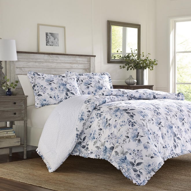 Laura Ashley Chloe Reversible Duvet Cover Set, Color: Cottage Blue