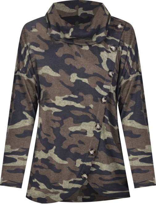 Petite Long Sleeve Knit Cowl Neck Top with Crossover Styling