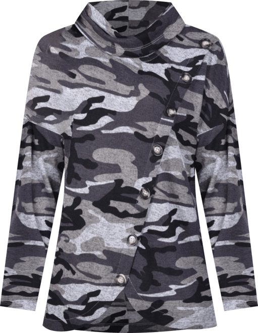 Petite Long Sleeve Knit Cowl Neck Top with Crossover Styling