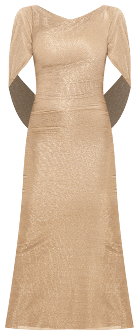 Plus Size Cape Back Metallic Gown