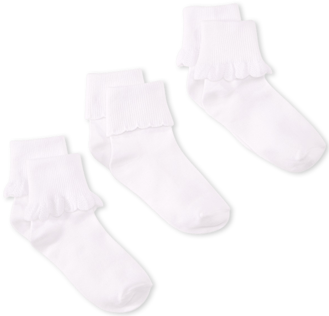 3-Pack Scalloped Socks, Little Girls & Big Girls