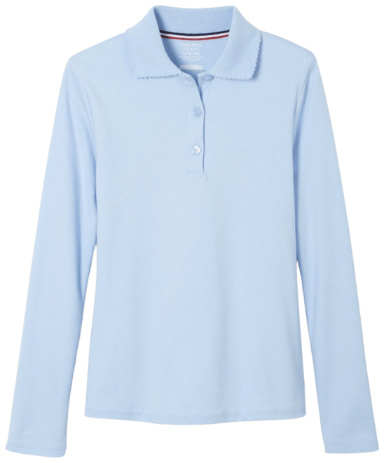 Big Girls Long Sleeve Interlock Knit Polo with Picot Collar
