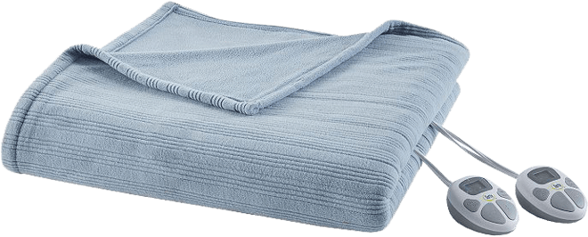 Serta Ribbed Micro Fleece Heated Blanket, Twin, Navy