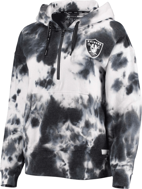 Women's White and Black Las Vegas Raiders Dakota Oversized Tie-Dye Half-Zip Hoodie
