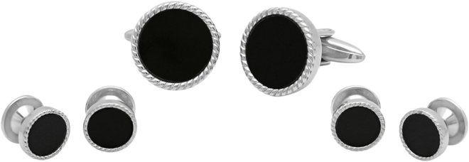 Men's Resin Tuxedo in Stainless Steel Stud and Cufflink Set