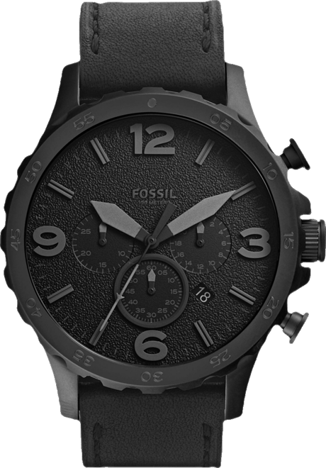 Men's Nate Black Leather Strap Watch