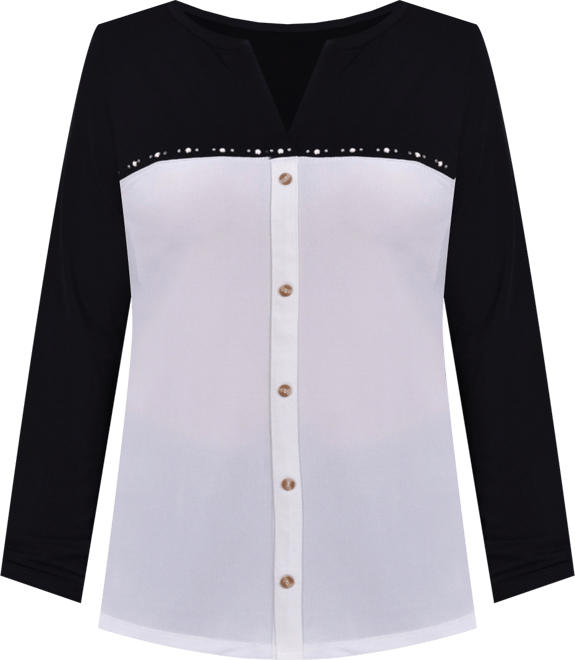 Women's Studded Color Blocked Split Neck Top