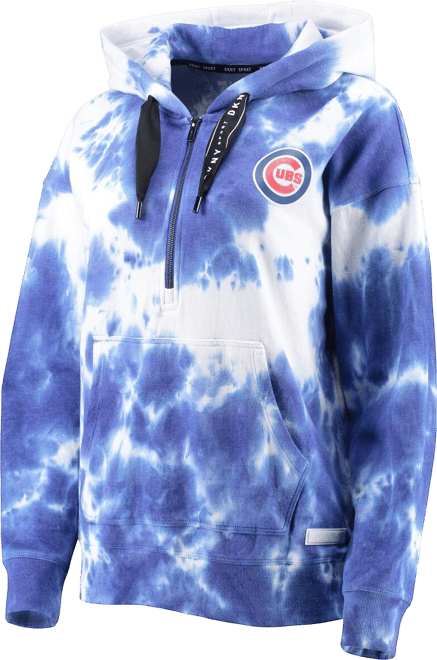 Women's White and Royal Chicago Cubs Dakota Tie-Dye Half-Zip Hoodie