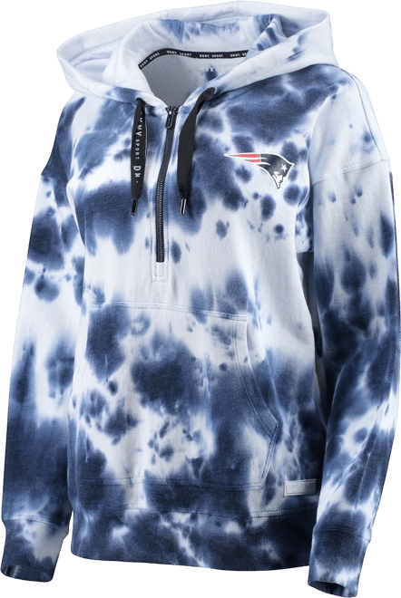 Women's White and Navy New England Patriots Dakota Oversized Tie-Dye Half-Zip Hoodie