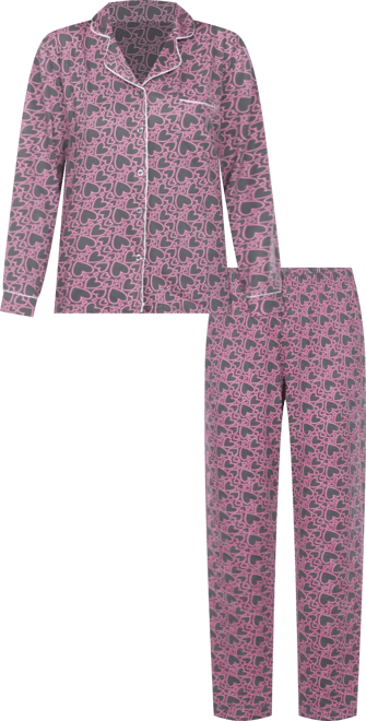 Women's 2 Piece Long Sleeve Heart Print Pajama Set