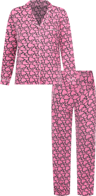 Women's 2 Piece Long Sleeve Heart Print Pajama Set