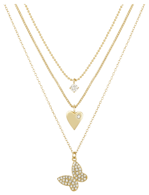 14K Gold Flash-Plated 3-Pieces Cubic Zirconia Butterfly Layered Pendants Set