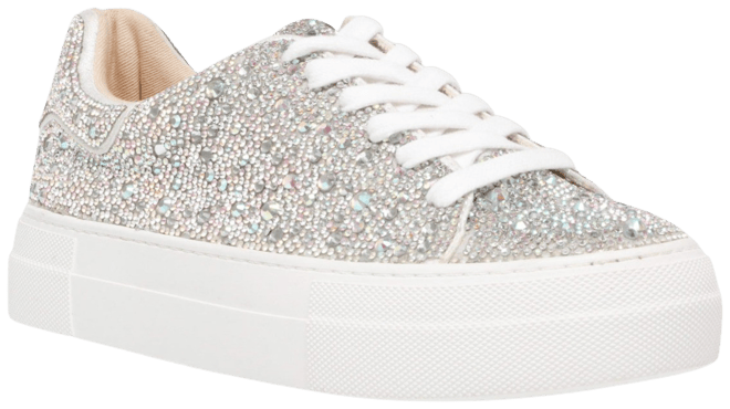Betsey Johnson Sidny Sneaker Donna Con Strass – Plateau 2,5 Cm, Chiusura Con Lacci – Taglia 38 EU – Brillante E Alla Moda