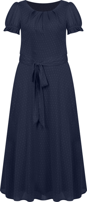 Petite Short Sleeve Belted Swiss Dot Dress