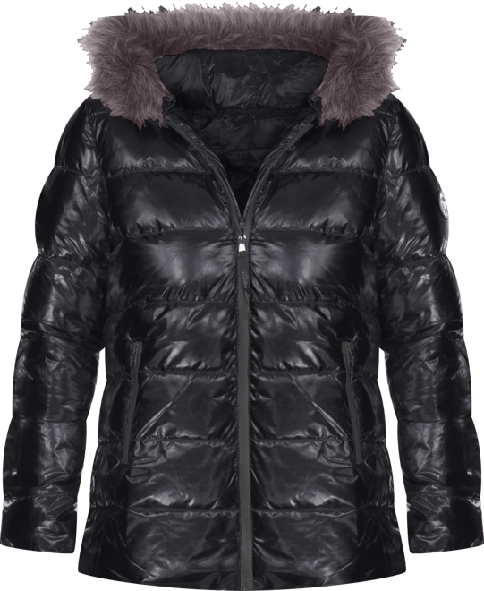 Women's Metallic Puffer Coat With Hoodie