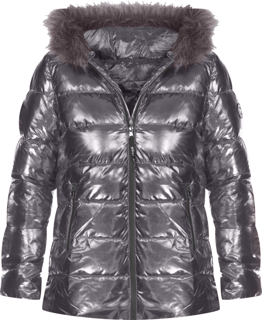 Women's Metallic Puffer Coat With Hoodie