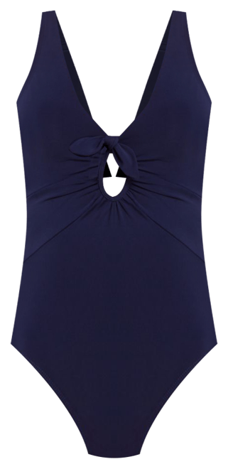 Robin Piccone Ava Plunge Neck Tie-Front One Piece Swimsuit