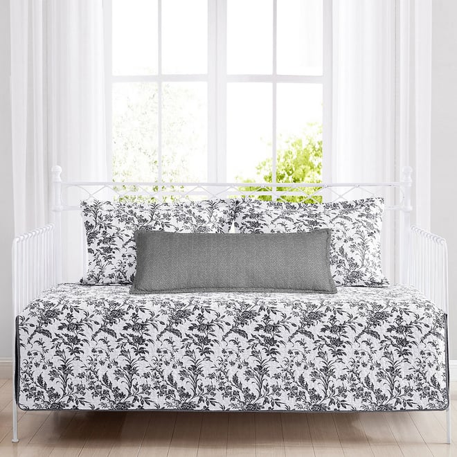 Laura Ashley Amberley Floral Daybed Cover Set, Color: Black White